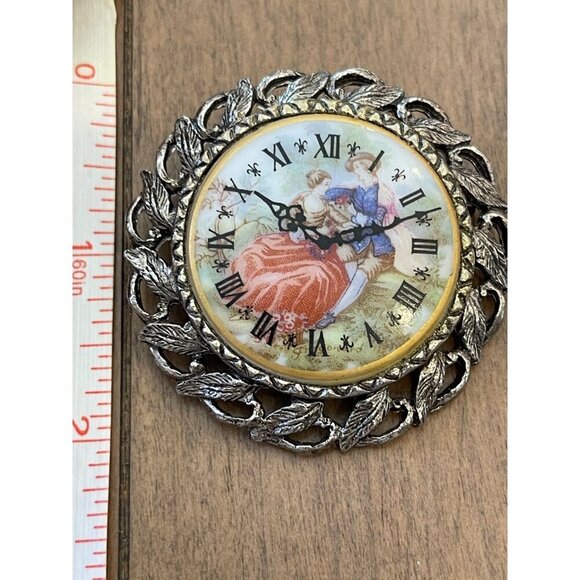 Vintage Victorian Style Brooch With Roman Numerals & Classical Scene, Clock - Picture 4 of 6